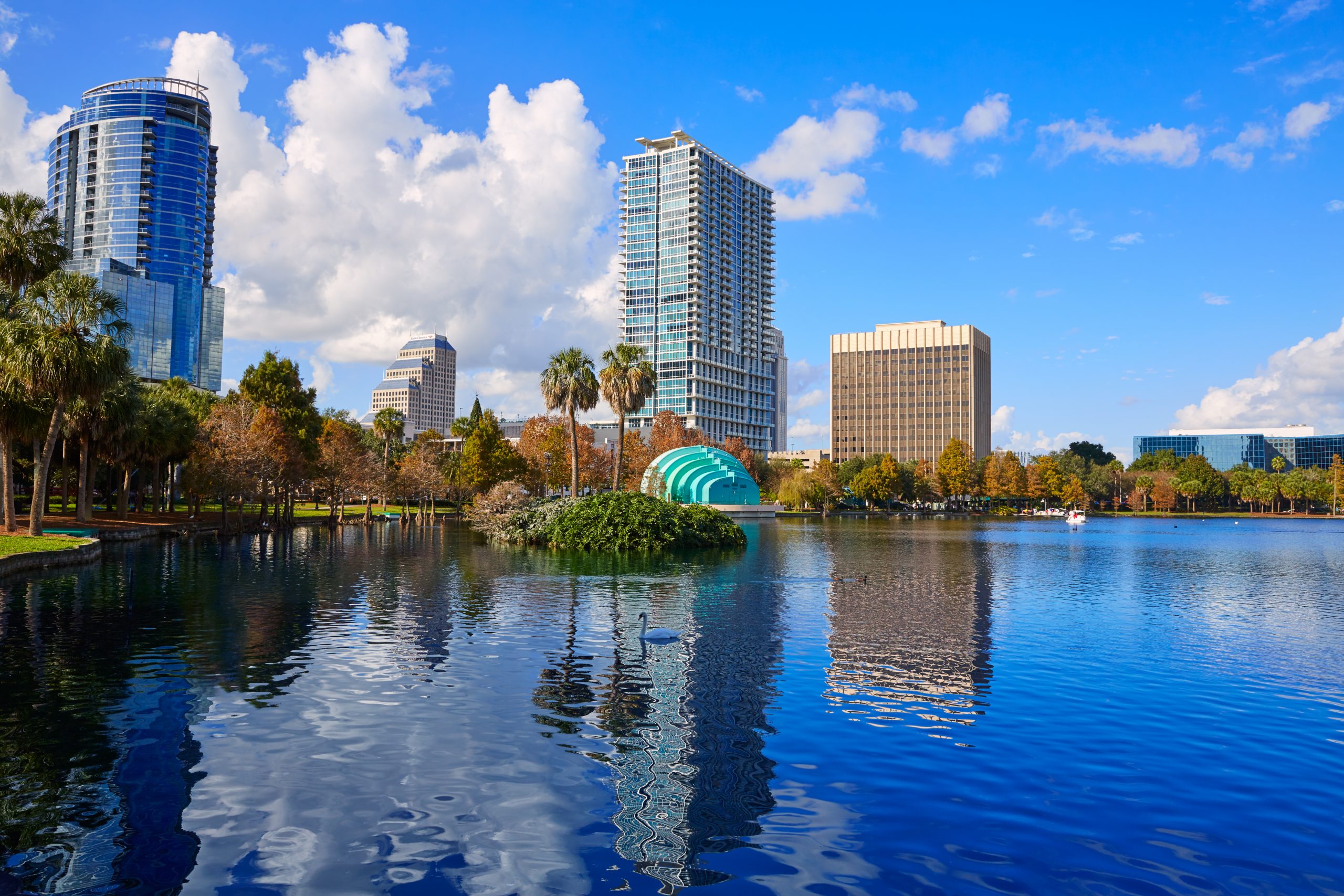 Orlando skyline fom lake Eola Florida US